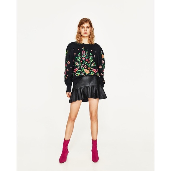 Zara Faux Leather Asymmetrical Ruffle Mini Skirt - Picture 2 of 8